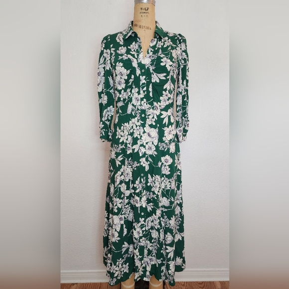 Zara Green Floral Ruched Midi Dress - Picture 7 of 11